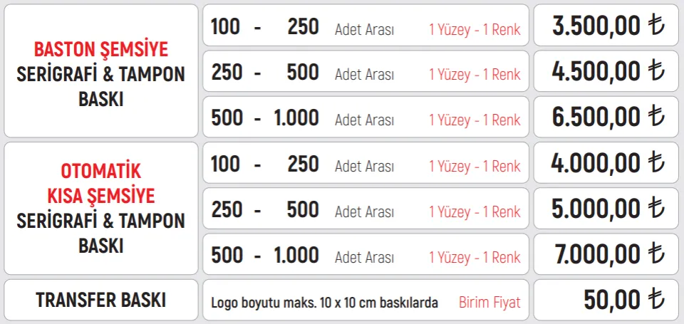 Şemsiye Baskı fiyatları — 5102 12 Telli Şemsiye