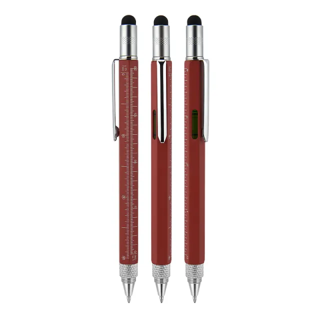 652 Metal Su Terazili - Tornavidalı Touchpen Kalem Kırmızı