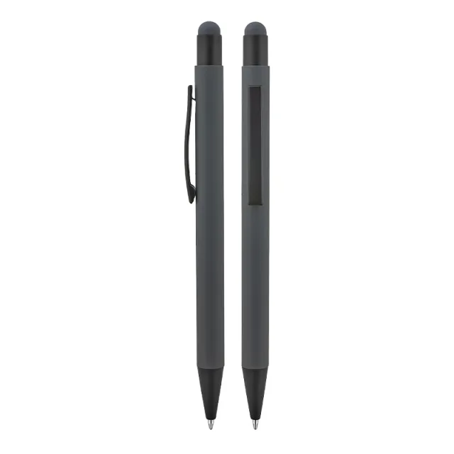 1027 Metal Tükenmez Touchpen Rubber Gövde Kalem Füme